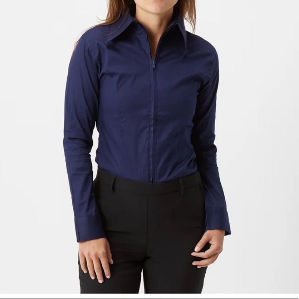 Zip Up Fitted Western Show Shirt - NAVY